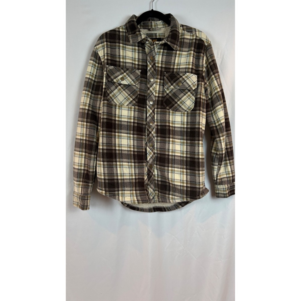 Lee Mens Sherpa Lined Flannel Shirt Jacket Safari Brown Plaid NEW Small